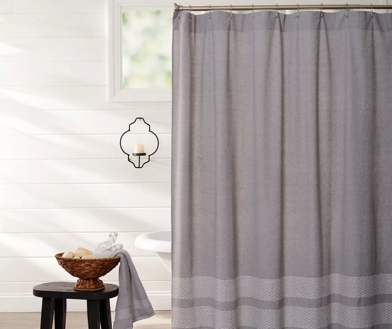 Frost Gray & White Trim Fabric Shower Curtain 3 Frost Gray & White Trim Fabric Shower Curtain