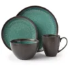 Teal Reactive Stoneware 16-Piece Dinnerware Set 2 Teal Reactive Stoneware 16-Piece Dinnerware Set -Finest Furniture Store 810517974 1