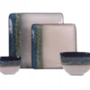 Green, Teal & Cream Square 16-Piece Stoneware Dinnerware Set 2 Green, Teal & Cream Square 16-Piece Stoneware Dinnerware Set -Finest Furniture Store 810523825 1