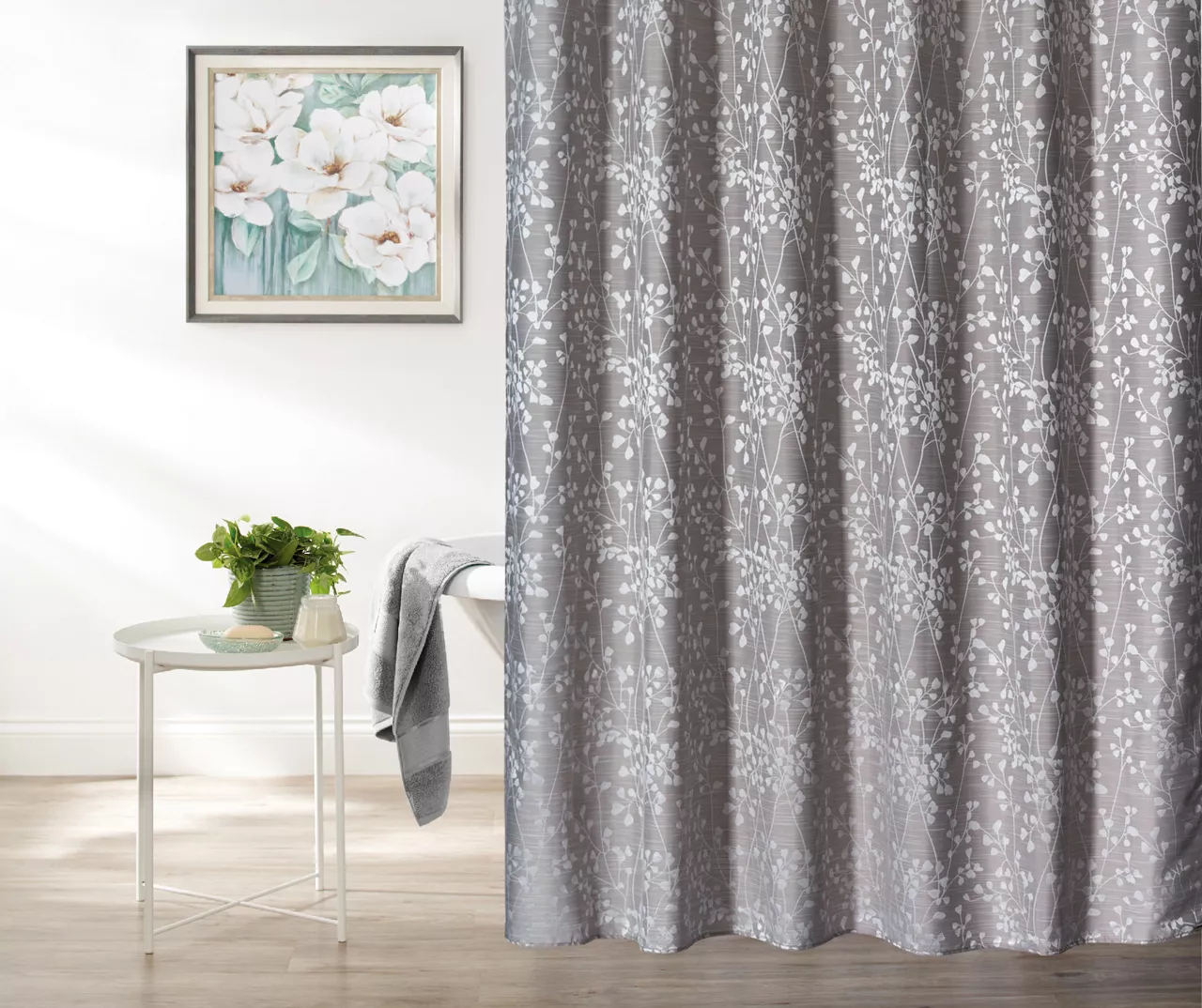 Tan & White Leaf Pattern Jacquard Fabric Shower Curtain 3 Tan & White Leaf Pattern Jacquard Fabric Shower Curtain