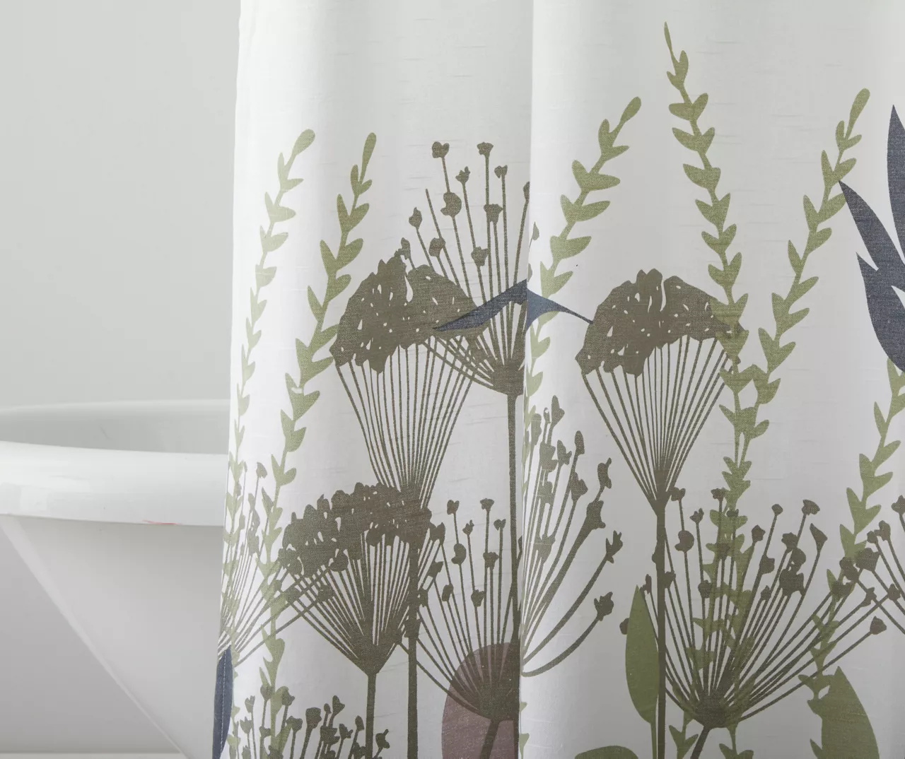 White & Green Floral Fabric Shower Curtain 4 White & Green Floral Fabric Shower Curtain - Image 2