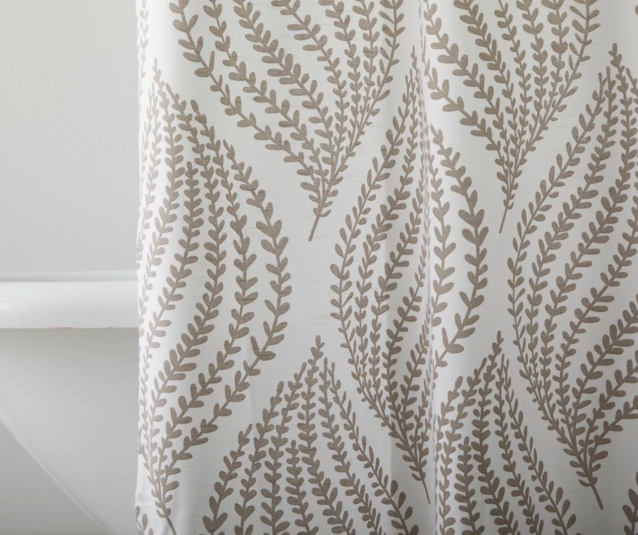 White & Brown Floral Wave Fabric Shower Curtain 4 White & Brown Floral Wave Fabric Shower Curtain - Image 2