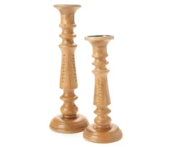 Light Brown Notch-Carved Pillar Candle Holder -Finest Furniture Store 810547959 810547960 1