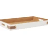 White Decorative Tray With Brown Faux Leather Accents 2 White Decorative Tray With Brown Faux Leather Accents -Finest Furniture Store 810552397