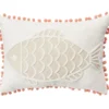 Tan & White Fish Throw Pillow With Pom-Pom Trim -Finest Furniture Store 810557802