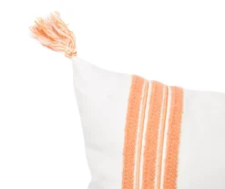 White & Orange Embroidered Stripe Tassel-Accent Throw Pillow 7 White & Orange Embroidered Stripe Tassel-Accent Throw Pillow -Finest Furniture Store 810557804 2