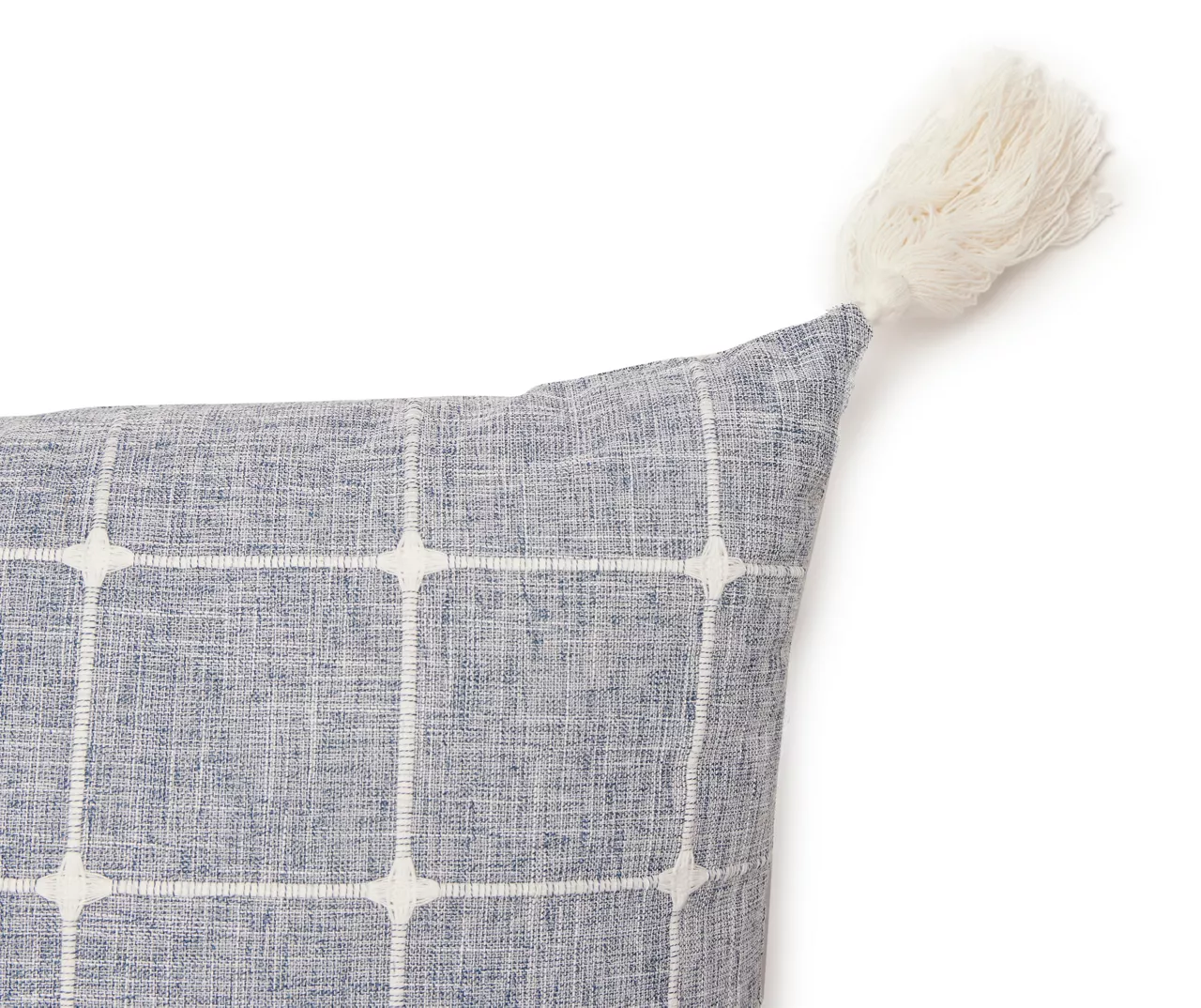 Blue & White Windowpane Grid Tassel-Accent Square Throw Pillow 4 Blue & White Windowpane Grid Tassel-Accent Square Throw Pillow - Image 2