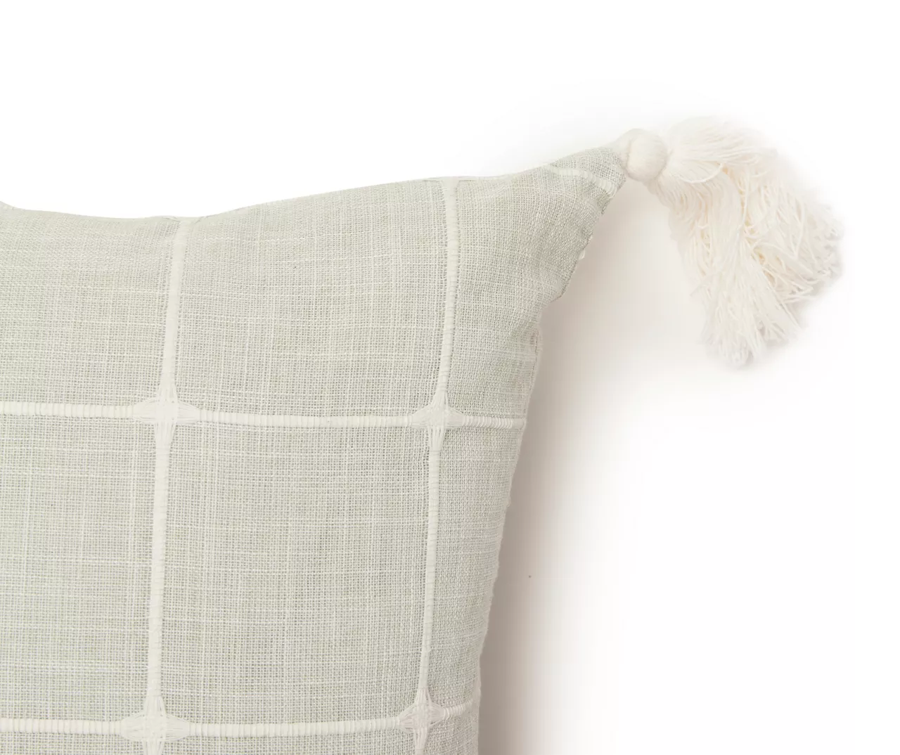 Sage Green & White Windowpane Grid Tassel-Accent Square Throw Pillow 4 Sage Green & White Windowpane Grid Tassel-Accent Square Throw Pillow - Image 2