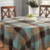 Mineral Blue & Brown Plaid Cotton Tablecloth -Finest Furniture Store 810569770