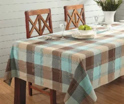 Mineral Blue & Brown Plaid Cotton Tablecloth 7 Mineral Blue & Brown Plaid Cotton Tablecloth -Finest Furniture Store 810569772