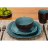 Teal & Black Reactive 16-Piece Stoneware Dinnerware Set 1 Teal & Black Reactive 16-Piece Stoneware Dinnerware Set -Finest Furniture Store 810570677 1