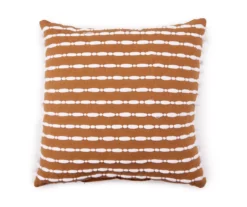 Golden Brown & White Tassel Stripe Throw Pillow