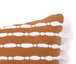 Golden Brown & White Tassel Stripe Throw Pillow -Finest Furniture Store 810590727 2 A8