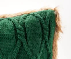 Green Cable-Knit Faux Fur-Trim Throw Pillow 8 Green Cable-Knit Faux Fur-Trim Throw Pillow -Finest Furniture Store 810616930 A8 1
