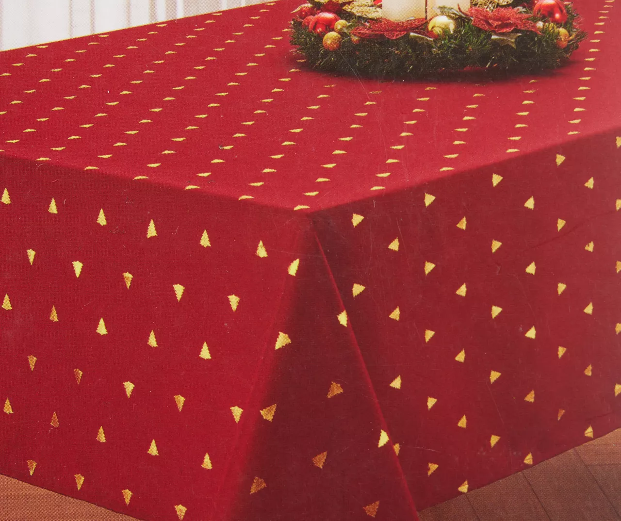 Broyhill Festive Gathering Red & Gold Foil Trees Fabric Tablecloth 3 Broyhill Festive Gathering Red & Gold Foil Trees Fabric Tablecloth